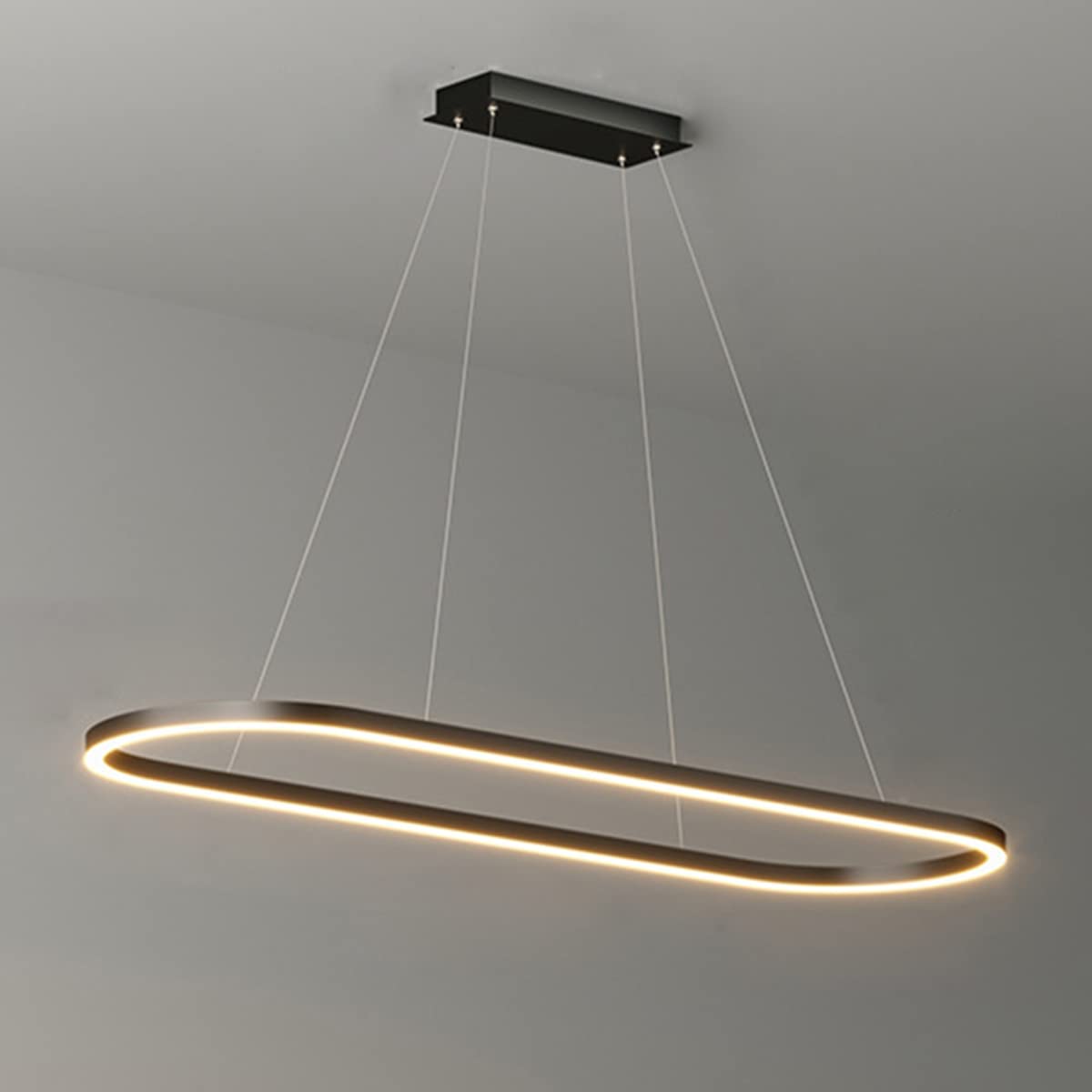 LED Office Pendant Lamp Modern ‎Oval Desig Dining Table Pendant Lamp Dimmable with Remote Control Pendant Lamp Height Adjustable Ceiling Lamp for Office Dining Table Study (Black, L100cm/35W)