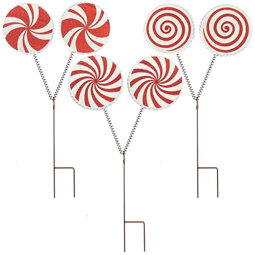 Christmas Candy Cane Lollipop Yard Stakes Outdoor Holiday Decorations Peppermint swirPathway Markers Festive Garden Lawn Decor for Christmas Party and Winter Display Set of 3