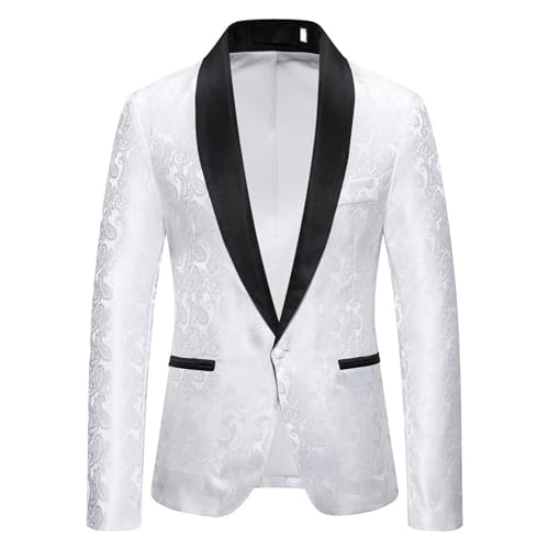 Men's Shiny Sequins Blazer Floral Suit Jacket Slim Fit Shawl Neck Stylish Tuxedo for Party, Wedding, Banquet, Prom