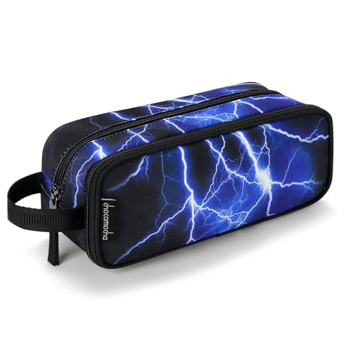 Image of Choco Mocha Boys Pencil Case for Kids, Soft Large Zipper Pencil Pouch for Boys with 2 Compartments Boy Pencil Case for School Lightning Pencil Bag, Blue