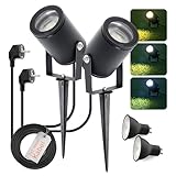 ENVILAR 2er Set LED Gartenstrahler mit Erdspieß 230V IP65, CCT 3000K 4000K 6500K, 7W 595lm, Gartenbeleuchtung mit Strom, 2m Kabel Plug & Play, LED Gartenleuchte Schwarz für Beetbeleuchtung