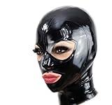 KLVEU Black Latex Hood Mask Full Face Riding Hood for Party Cosplay Latex Mask for Halloween(M)