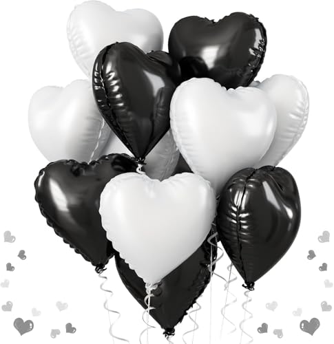 AMFIN (Pack of 5) 18 Inch Heart Foil Balloons - Black & White