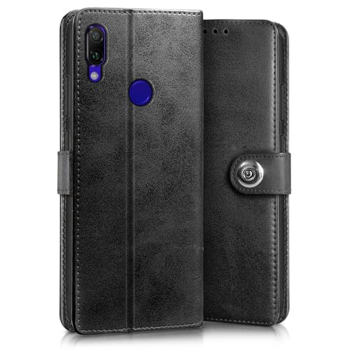Image of WOW IMAGINE Shock Proof Flip Cover Back Case for Xiaomi Mi Redmi Note 7 | 7 Pro | 7S (Magnetic Button Flip Case | Wallet Pockets & Stand | Leather Finish | Haze Black)