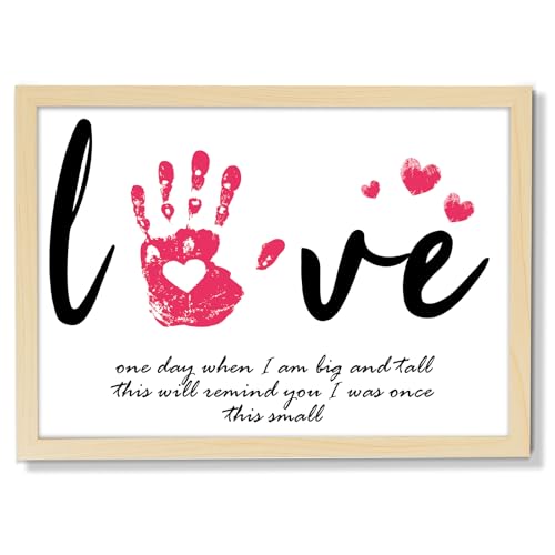 Valentine's Day Love Handprint Art Craft DIY Kit Valentine's Day Gifts from Daughter Son Adults Love Handprint Keepsake with Wood Frame for Mom Grandma Lovers Birthday Holiday Activities 12x16 Inch