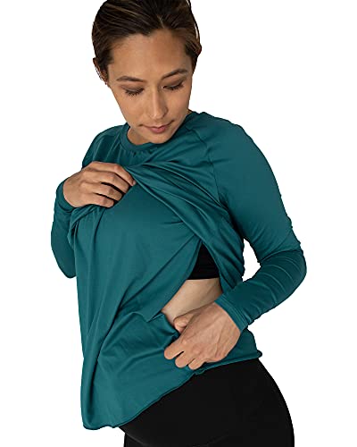 Kindred Bravely Triangle Cut Out Maternity & Nursing Activewear Top | Long Sleeve Nursing Workout Top (Teal, Medium) #TOP2