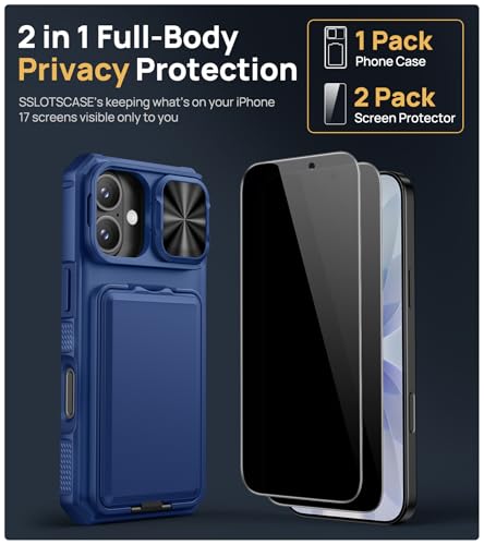 Image of SSLOTSCASE for iPhone 17 Case with 2X Privacy Screen Protector, Blue