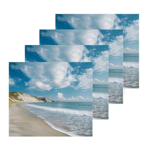 YANENDIE Coastal View Washcloths Towels, Highly Absorbent and Soft Cotton Face Cloths, 4 Pack Quick Dry Wash Cloths - 12 X 12 Inches