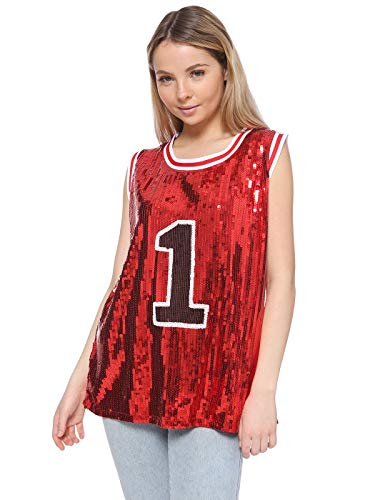 Anna-Kaci Sparkle Glitter Hip Hop Number 01 T-Shirt Top Blouse Tunic Sequins Basketball Tank Vests, Red, Large #TOP1
