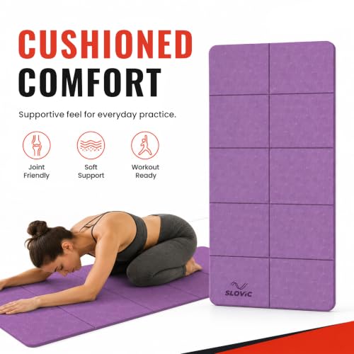 Image of Slovic Yoga Mat for Woman [6 MM] | Foldable TPE Yoga Mat for Man | Textured Anti-Slip Exercise Mat for Home Workout & Home Gym | Durable & Lightweight Gym Mats for Floor | Purple