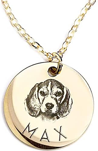 MignonandMignon Personalized Dog Necklace for Women Memorial Gifts Pet Portrait Custom Jewelry Cat Name Unique Animal Picture Necklace for Mom Dog Lovers Mothers Day Gift -LCN-AP(Gold)