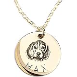 Personalized Dog Necklace for Women Memorial Gifts Pet Portrait Custom Handmade Jewelry Cat Name Unique Animal Picture Gold Plated Necklaces for Mom Dog Lovers Friend Birthday Gift -LCN-AP(Gold)