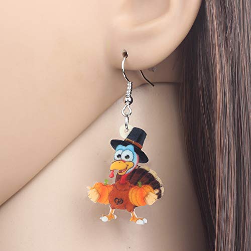 Bonsny Acrylic Thanksgiving Hat Turkey Chicken Pumpkin Earrings Drop Dangle Jewelry For Women Kids Charms Gifts #TOP1