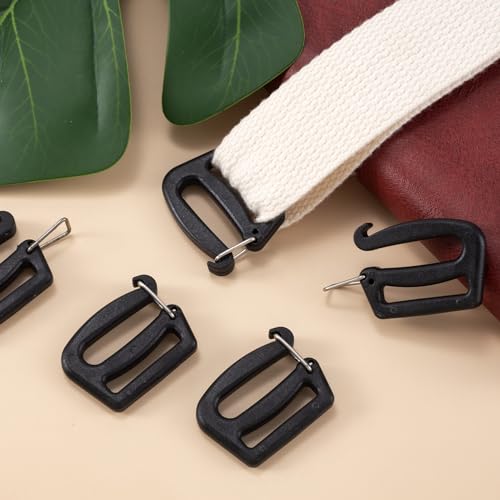 HINZIC 12Pcs 25mm/1inch G Hook Webbing Connecting Buckles Adjustable Plastic Tri-Glide Slides Backpack Strap Clips Replacement for Luggage Outdoor Camping Sports