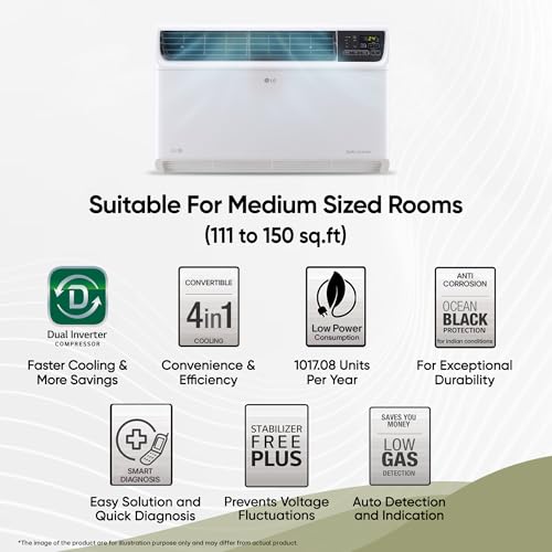 Image of LG 1.5 Ton 5 Star, New Star Rated, DUAL Inverter Window AC (Copper, Convertible 4-in-1 cooling, 4 Way Air Direction, Top Air Discharge, HD Filter, Clean Filter Indicator, AW-Q18WUZA, White)