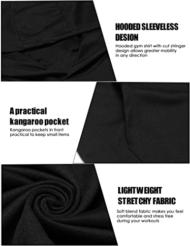 COOFANDY Men's Workout Hooded Tank Tops Bodybuilding Muscle Cut Off T Shirt Sleeveless Gym Hoodies Black