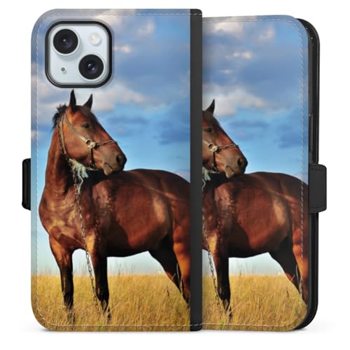 Etui magnetique iPhone 15 cheval prairie pour vos sorties nature