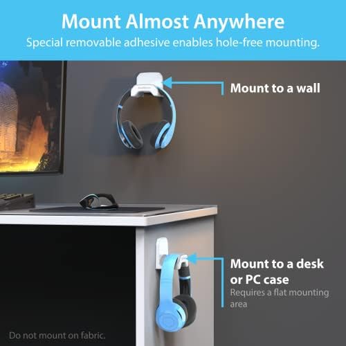 TotalMount Gaming Headset Hanger – Includes Removable Adhesive Strips for Easy, Damage-Free Wall, Desk, or PC Mounting (White Headphone Hook with Premium Silicone Cradle – One Pack) - 3