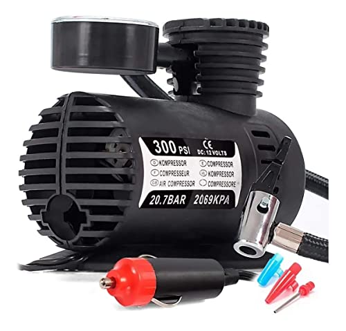 Compressor De Ar 12v 300 Psi Automotivo com 3 Bicos Adaptadores para Pneu de Carro Moto Bicicleta Bo