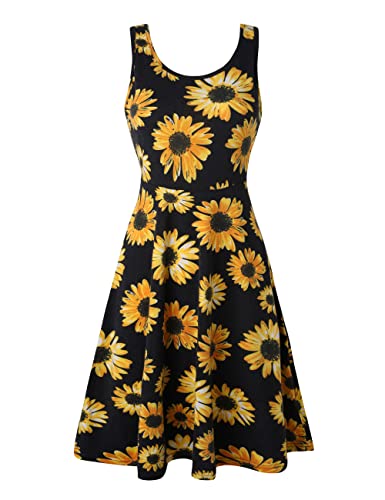 KLOTHO Womens Summer Sun Dresses Casual Flowy Beach Tank Dress Flower Print-A Medium