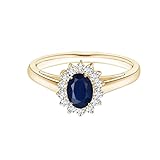 Vagmine Jewel Princess Diana Inspired Oval 1 Ctw Blue Sapphire Gemstone 925 Sterling Silver Women Wedding Ring (Yellow Plated, 8)