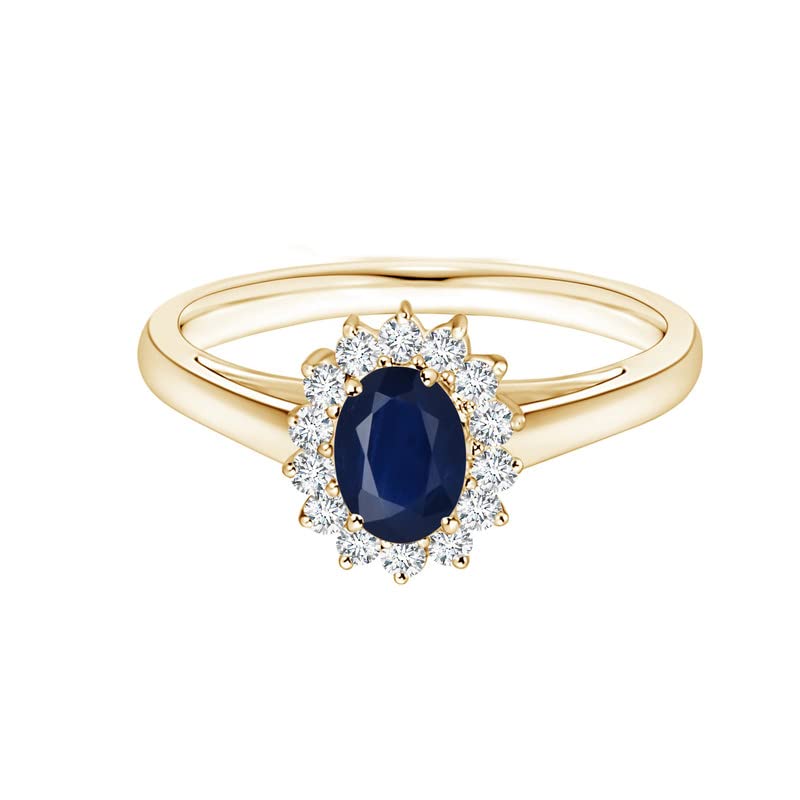 Princess Diana Inspired Oval 1 Ctw Blue Sapphire Gemstone 925 Sterling Silver Women Wedding Ring