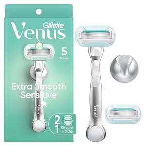 Gillette Venus Extra Smooth Sensitive Razor for Women, Includes 1 Reusable Razor Handle + 2 Refills, for Sensitive Skin with Metal Handle and Shower Holder, Holiday Gifts for Women