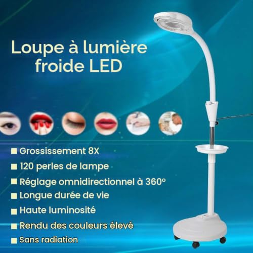 Pongnas Lampe de tatouage, LED, lumière froide, 8 lampes d'éclairage réglables, pour extensions de cils, sourcils, lèvres, tatouage, nail art – vue 2