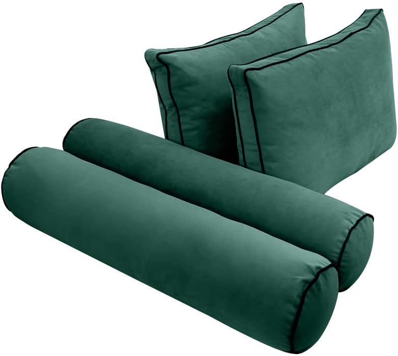 Prolinemax Style V1 Full Size Velvet Contrast Pipe Indoor Daybed Bolster Pillow Cushion Mattress Fitted Sheet |Cover ONLY| AD317