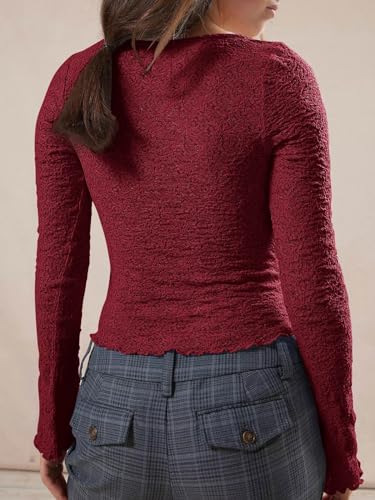 Imily Bela Womens Long Sleeve Scoop Neck Tops Going Out Crop Tops Sexy Slim Fit Blouses Lace Shirts4