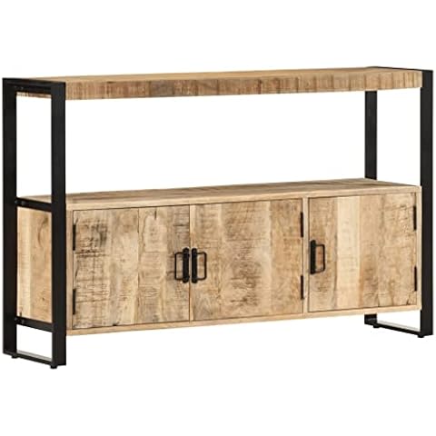 vidaXL Mangoholz Massiv Beistellschrank mit 3 Türen 1 Fach Sideboard Standschrank Kommode Anrichte Highboard Mehrzweckschrank Schrank 120x30x75 cm Cover