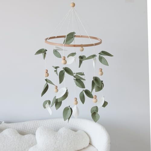 Goukurlsma Green Leaf Crib Mobile Forest Baby Mobile for Crib Green Leaf Baby Crib Mobile with Wooden Bead Woodland Baby Mobile for Bassinet Toys Hanging
