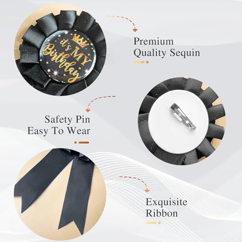 It's My Birthday Ribbon, Satin Fabric Happy Birthday Tinplate Badge Pin for Girls, Boys, Award Badge Brooch Party Decoration4