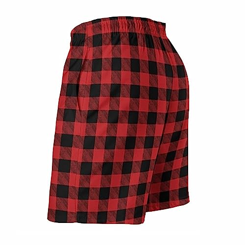 Red Buffalo Plaid Mens Swim Trunks Quick Dry Beach Shorts Casual Sports Board Shorts Swimwear with Pocket4