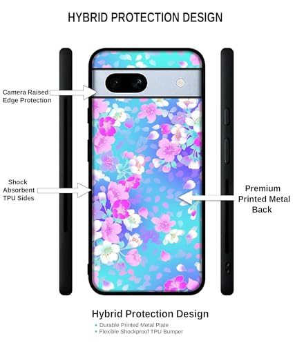 Image of Floral Blue Pattern Design Premium 2D Printed Metal Back Case Cover for Google Pixel 7A 5G