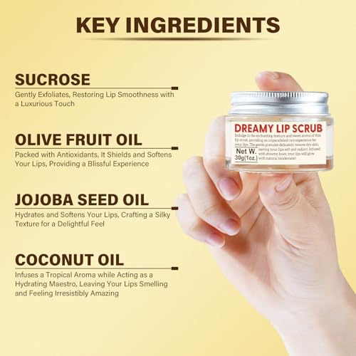 Nourishing Lip Scrub - Infused with Coconut Oil, Olive Fruit Oil, and Jojoba Seed Oil, 1.05oz - Exfoliate, Hydrate, and Glow for Luscious Lips - Image 3