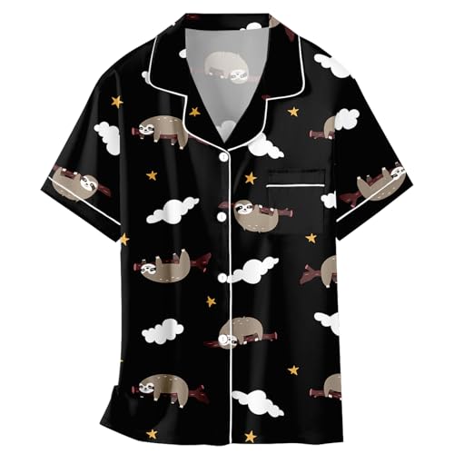 Image of Girls & Womens Satin Pajamas Set, Silk Button-Down Sleepwear 2 Piece Nightwear, 3 Years - Women XXL