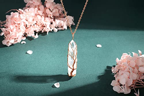 Maibaota Life Tree Necklaces For Women Clear Quartz Crystal Necklace Natural Healing Crystal Necklace Rold Plated Wire Wrapped Reiki Stone Pendant Necklace Gemstone Necklace Crystal Jewelry #TOP2