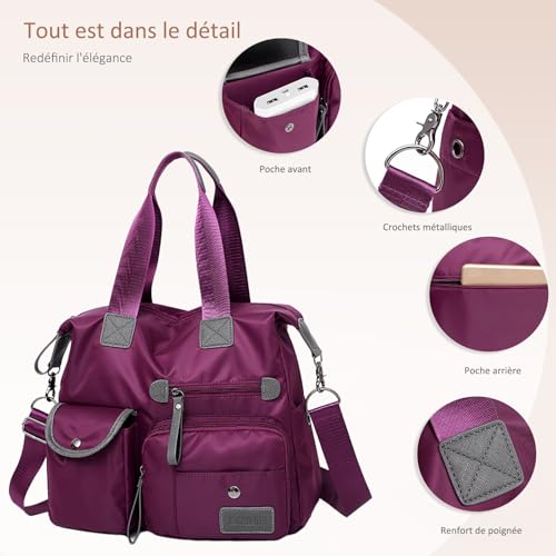 Sac à main bleu en nylon léger avec grand espace de rangement multi-poches - 6