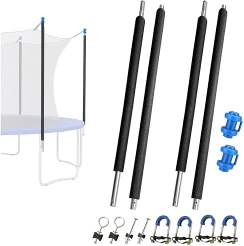 2 Set Universal Trampoline Replacement Pole Set – Straight Upper & Lower Enclosure Net Pole with Foam Sleeves, 2 Mounting Hardware Kits, Fits 10-16FT Frame