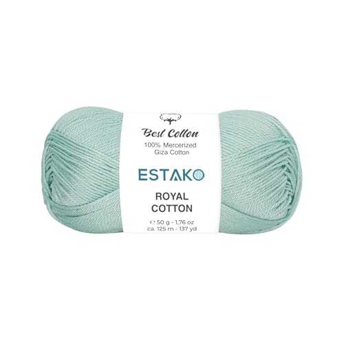 Image of Estako Royal Cotton, 100% Mercerized Giza Cotton Yarn, Soft, Super Fino 1 for Crochet and Knitting 1.76 Oz (50g) / 137 Yrds (125m) (5082 - Mint Green)