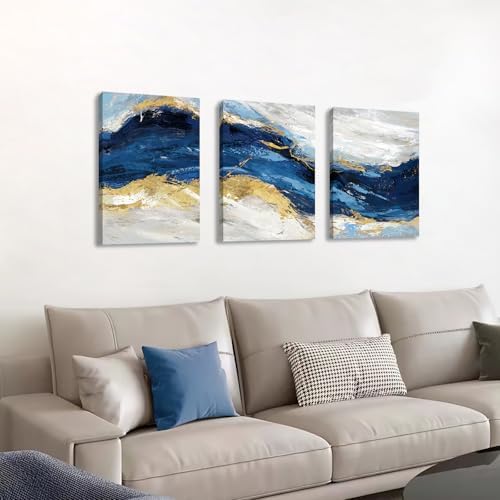 Cuadros abstractos minimalistas de lienzo azul marino juego de 3 laminas de 20x30cm sin marco 2