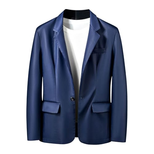 Mens Faux Leather Blazers Business Casual Slim Fit Notched Lapel Sport Coats Stylish Casual Office Work Suit Jacket