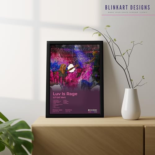 Image of BLINKART lil uzi vert- Luv Is Rage Wall Photo Frames | Wall Art for Bedroom, Living Room, Studio or Office | Album Cover Print with Spotify Song Link QR Code | Gift for Fans - 8x12 In