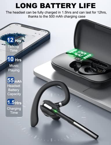 Dechoyecho Bluetooth Headset V5.1, Wireless Headset with Battery Display Charging Case, Bluetooth Earpiece with Noise Canceling Mic for Driving, Office and Business,Compatible with Cell Phone and PC