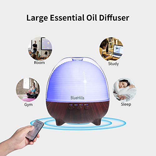 Bluehills Premium 1000 Ml Large Xl Essential Oil Diffuser With Remote Aroma Humidifier For Large Room Home Long Run Time Huge Coverage Area Lights High Mist Extra Large Capacity Dark Wood Grain N6 #TOP2
