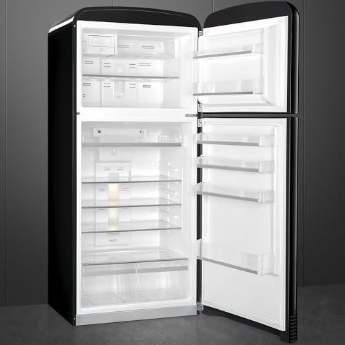 Image of Smeg FAB50 Retro Style Refrigerator - 19.28 cu. ft. Freestanding Fridge-Freezer, Dual Cooling, No-Frost, Adjustable Glass Shelves, Chrome Handle - Black - Made in Italy