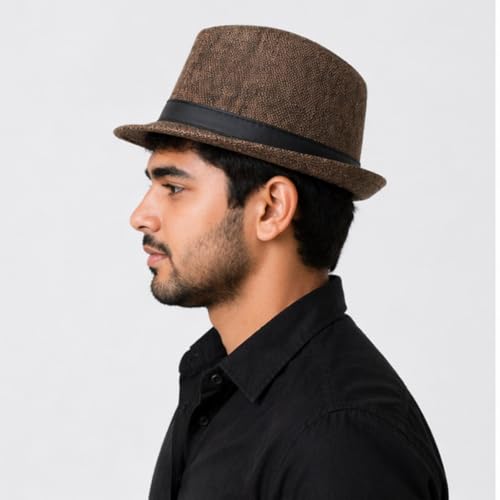Image of BookMyCostume Brown Western Cowboy & Ballroom Style Hat | Fancy Dress Accessory for Dance, Stage Shows & Theme Parties For Adults