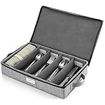 Flatware Storage Case with 5 Adjustable Compartments - Tableware Utensil Chest with Carrying Handles - Protects and Organizes Cutlery and Silverware - Hard Shell and Stackable
