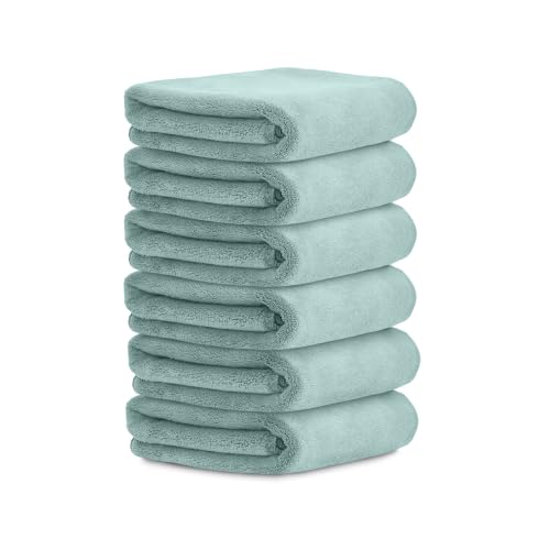 Image of HOUSSE Microfiber Face Towels | Ultra Absorbent, Odour-Free, Quick Dry 450 GSM Face Towel for Home, Gym, Travel, Running & Personal Use | 30x30 cm | Set of 6 in One Colour (Lily Pad, Pack of 6)